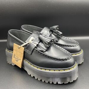 Doc Martens Adrian Quad Women's 6 Black Leather Slip On Platform Tassel Loafers